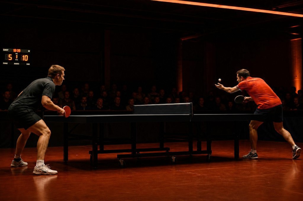 Un match de tennis de table en simple